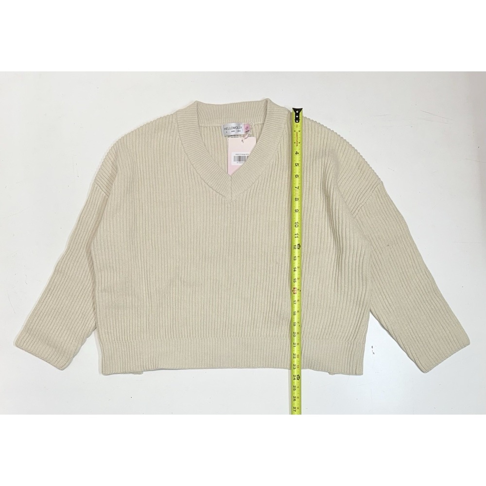 Hello Molly V Neck Ribbed‎ Sweater Back-Tie Oversized Women's Small New